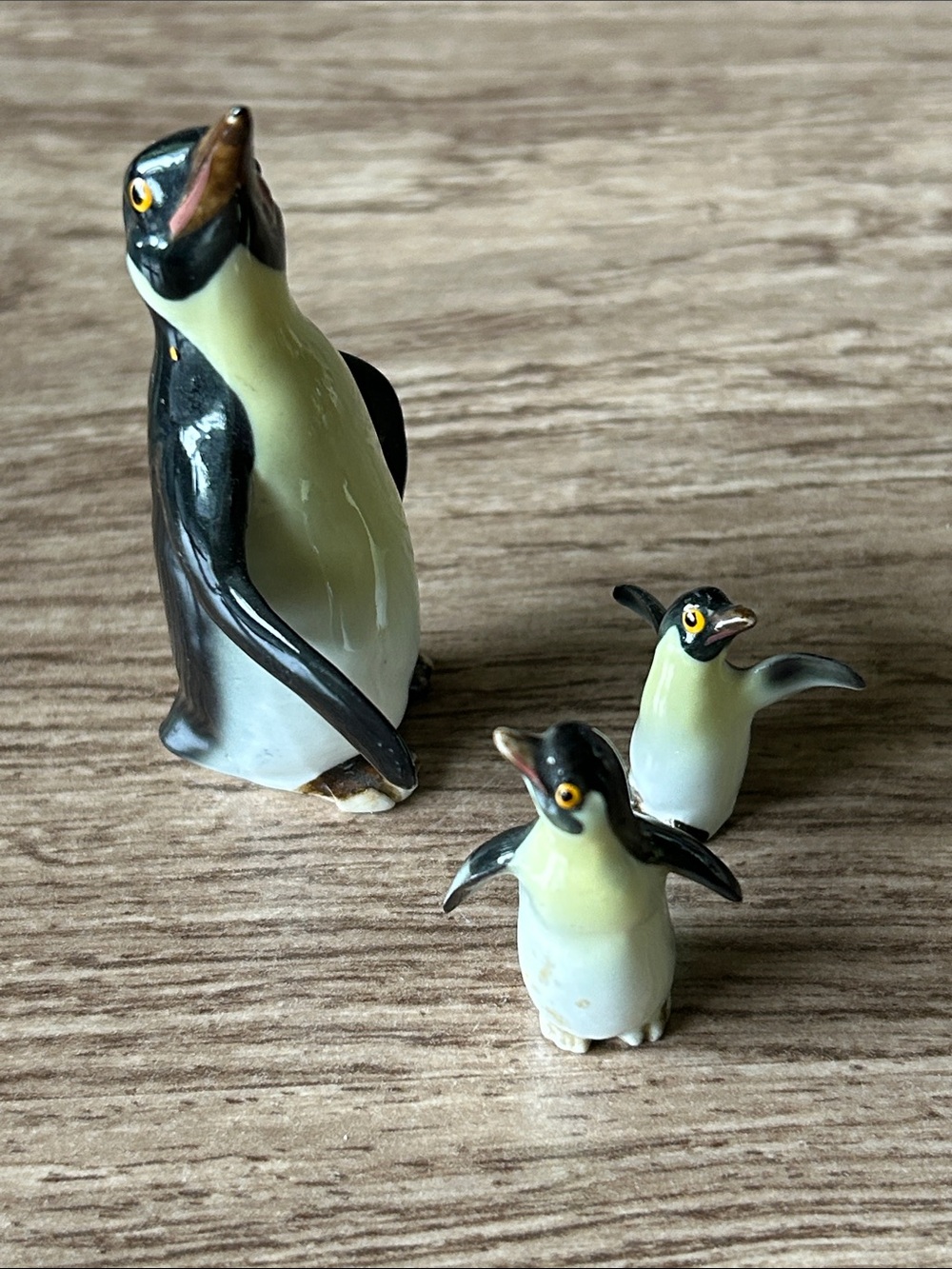 Set of 3 Ceramic Penguin Figurines - Black, White & pale Yellow
